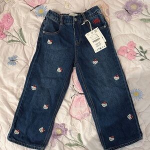 Hello Kitty Embroidered Dark Blue Denim Kids Jeans